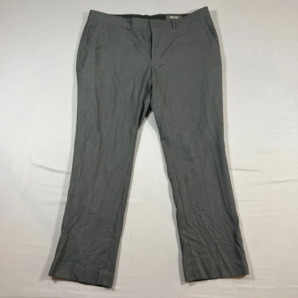 Kenneth Cole Reaction Dress Pants Mens 38x30 Gray Rayon Mid Rise Straight Leg